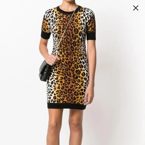 LOVE MOSCHINO Leopard Print Knitted Dress size S 3% cashmere​​ - Picture 1 of 3